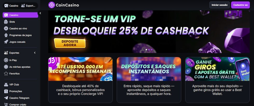 CoinCasino - Casa de Apostas Cripto Sem KYC com 4.000+ Jogos e Sportsbook