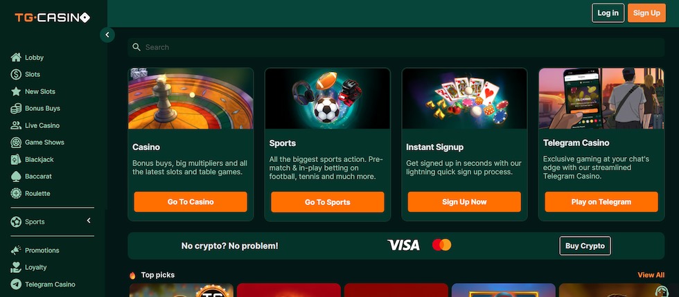 TG Casino - Casa de Apostas no Telegram com 6.000+ Jogos e Cripto Instantâneo