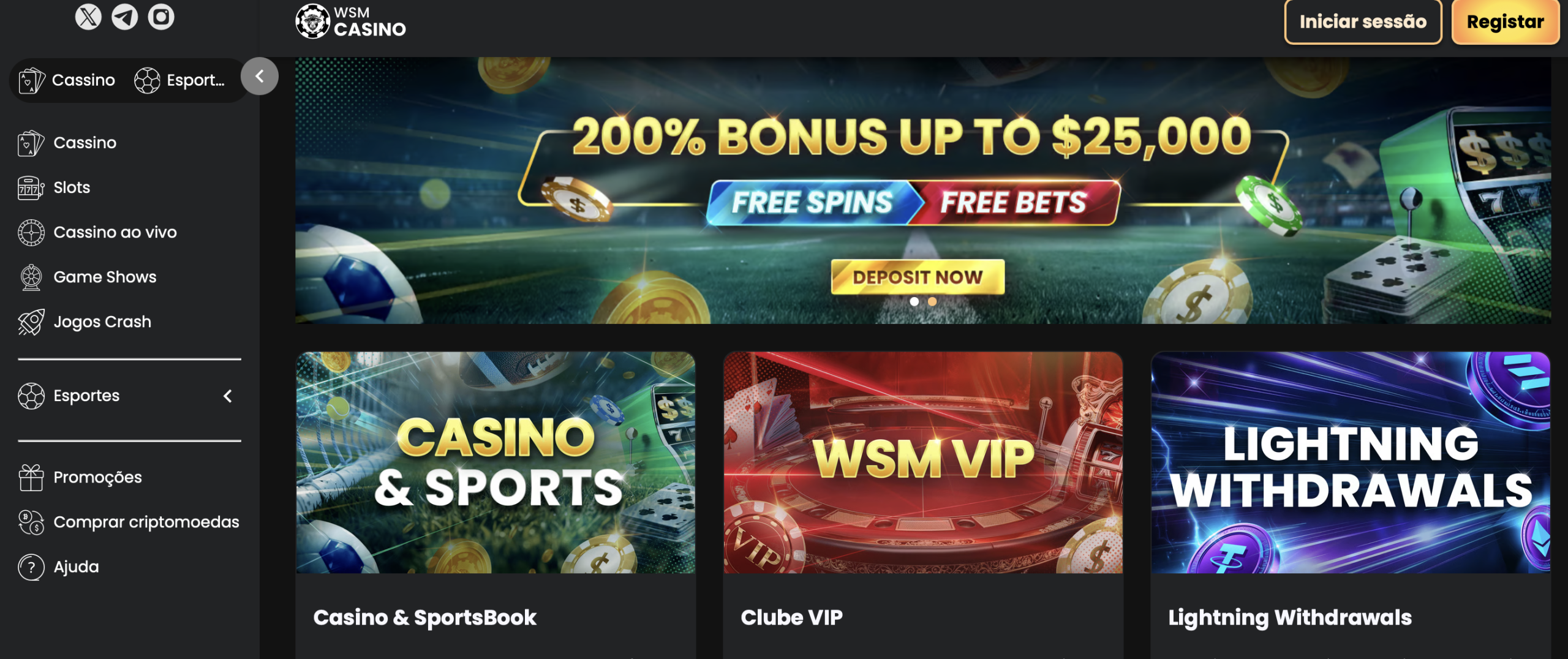 WSM Casino - 5.000+ Jogos e Sportsbook Integrado com Depósito Mínimo de $10